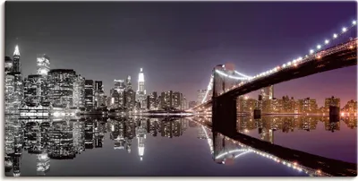 Produktbild von ARTland Leinwandbild New York Skyline nächtliche Reflektion Größe: 100x50 cm