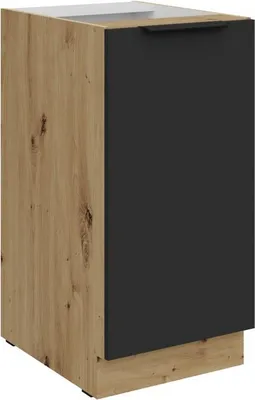 Produktbild von Unterschrank mit einer Tür LUNARA – Breite 40 cm, schwarz/Eiche handwerklich gefertigt
