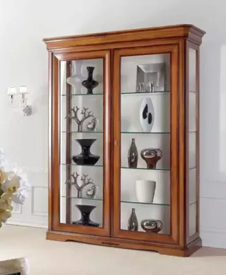 Produktbild von Klassischer Vitrine Schrank Klassische Glasschrank Braun Schränke Holz