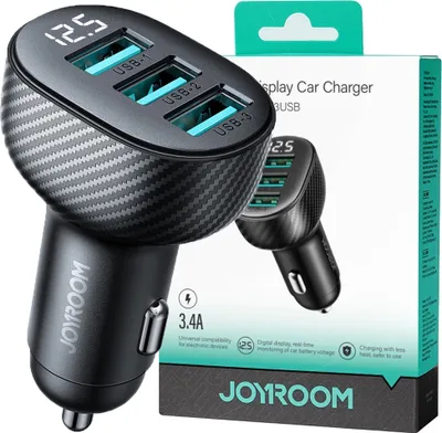 Produktbild von Joyroom Autoladegerät Jr-Ccd03 3.4A Mit Display 3X Usb-A - Schwarz