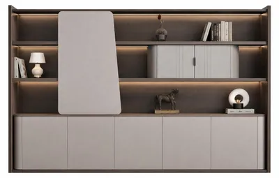 Immagine prodotto di Moderna parete attrezzata da ufficio con illuminazione a LED ed eleganti ripiani