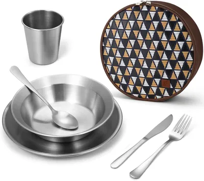 Produktbild von Campingbesteckset 25-teilig aus Edelstahl mit Etui für 4 Personen