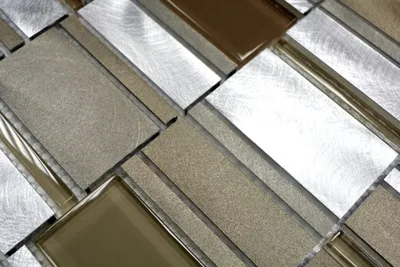Produktbild von Handmuster Mosaik Fliese Aluminium Transluzent Kombination Alu Glasmosaik Crystal beige braun MOS49-1202_m