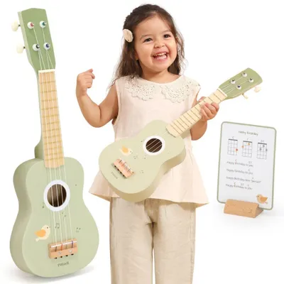 Produktbild von Viga Holz-Ukulele-Gitarre für Kinder, grün, mit Noten