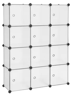 Obrázok produktu pre Plastový regál s 12 priehradkami, bielej farby, rozmer 93 x 31 x 123 cm
