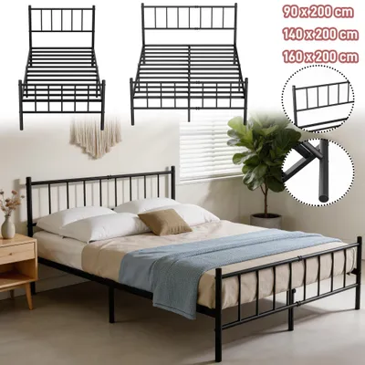 Obrázek produktu pro ACXIN Černá kovová postel 140 x 200 cm, pevný rám s vysokým čelem, snadno se udržuje a je vhodná pro každodenní použití