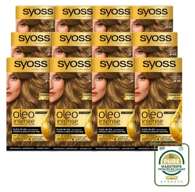 Imagen del producto de 12 unidades de SYOSS Oleo Intense 8-60, tono rubio miel. Tinte permanente para el cabello sin amoníaco. Pack ahorro