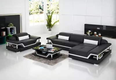 Produktbild von Ecksofa LForm Sessel Couchtisch Ledersofa Couch Sofa Wohnlandschaft 2tlg. Set