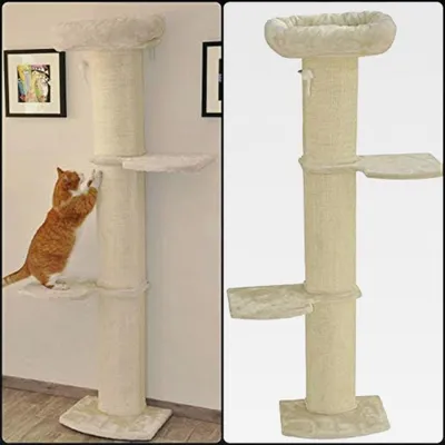Produktbild von Wandkratzbaum Kratzbaum Stella 186 cm - Katzenbett und Sisalsäulen - Wandmontage - beige