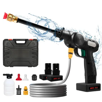 Produktbild von Akku Hochdruckreiniger, 40BAR Elektrischer Hochdruckreiniger mit 5M Schlauch, Tragbare Drucksprühwasserpistole für Auto, Boden, Garten(1500mAh Akku*2)