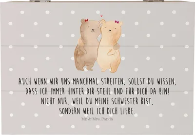 Produktbild von Mr. & Mrs. Panda Box Bären Schwestern 22 x 15 cm - Grau Pastell - Geschenk, Sister, Zwillinge, schatztruhe, fotobox, Schwester, Sis, Aufbewahrungsbox Holz, Schwesterherz