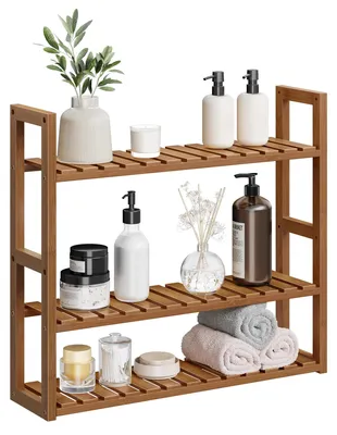 Produktbild von Bambusregal - Bücherregal - 3 Verstellbare Einlegeböden - Freistehend - Selbstmontage - Für Wohnzimmer - Kaffeebraun