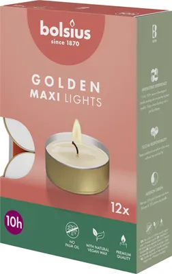 Immagine prodotto di BOLSIUS Maxi Teelichte 10Std gold 12St 6 Stück Verkaufseinheit 411580 8717847178749