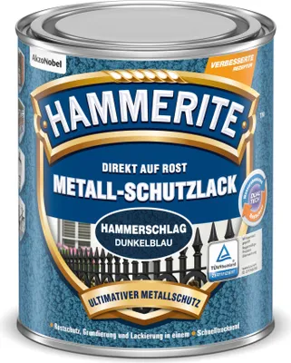 Produktbild von Hammerite Metall-Schutzlack Hammerschlag, Fertig gemischt, Zaun, Möbel, Treppe, Metall, Nicht-eisenhaltiges Metall, Hammerschlag, Blau, 10 m²/L, Dunkelblau