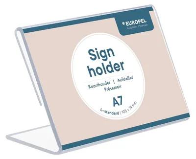 Produktbild von EUROPEL A7 Acryl Tischaufsteller - Schräg & Glasklar - L-Form DIN A7 Hochformat - Menükartenhalter und Schilderhalter - Werbeaufsteller - weitere Größ