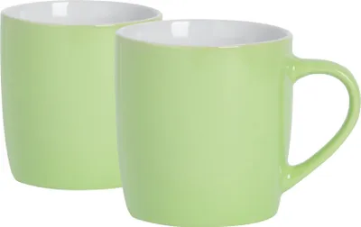 Produktbild von Argon Ta Farbige Kaffeetassen – 350 ml – Grün – 2er-Pack – Robuste Teetasse aus Steingut, spülmaschinen- und mikrowellengeeignet