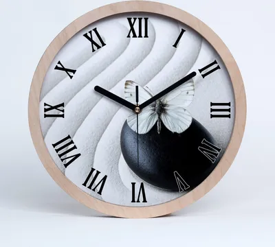 Produktbild von Holzuhr 20fi cm wanduhr - schwarze Spitzen - Zen Stein und Schmetterling
