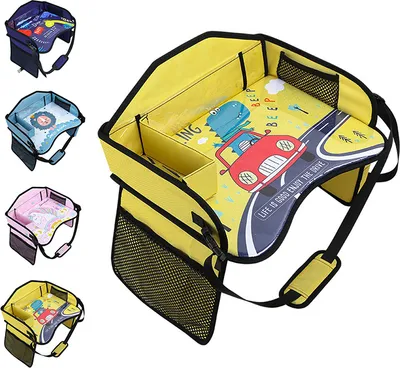 Produktbild von Happy Home Kinder Reise Aktivitätstisch Kinder Reisetisch Auto, Multifunktionaler Snacktisch für Autositze, Abwischbare Tischfläche Rosa Gelb