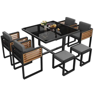 Produktbild von Gartenmöbel Set mit 6 Stühlen und Tisch, Terrassen- und Balkonmöbel Set für 6 Personen, Garten-Essgruppe, Gartensofa-SetGlastischplatte
