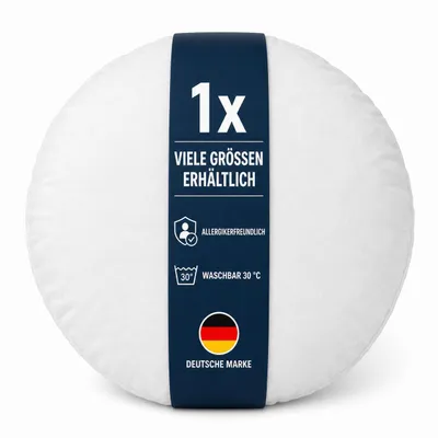 Produktbild von Füllkissen (Ø50 cm) Innenkissen mit Polyesterfüllung, formstabil, allergikergeeignet, Inlett für Kissenhüllen & Dekokissen, waschbar bei 30°C