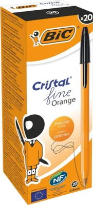 Zdjęcie produktu dla Bic Długopis Cristal Fine Pomarańczowy Czarny Tusz Opakowanie 20 Sztuk