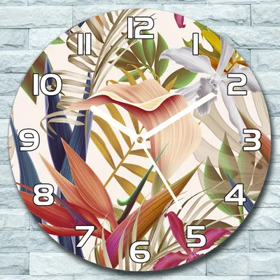 Produktbild von Wanduhr aus Glas Rund fi 30 Exotische Pflanzen Quarz Deko Wohnzimmer Büro