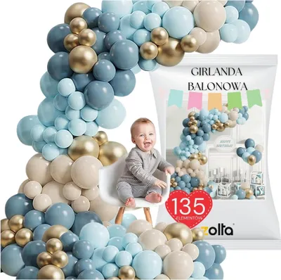 Produktbild von Blau-goldenes Ballongirlanden-Set für Geburtstag und Taufe, 135-tlg.