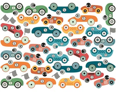 Produktbild von Wandaufkleber – Rennwagen und Flaggen – Transparenter Hintergrund – 70 x 95 cm