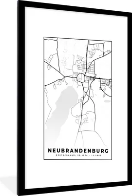 Produktbild von MuchoWow® Gerahmtes Poster Stadtplan - Neubrandenburg - Karte 60x90 cm - Poster mit Schwarzem Bilderrahmen Wandposter Rahmen Foto Bilder - Dekoration - Wandposter Wohnzimmer - Hochwertig