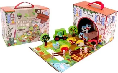 Image de Maison de Jeu Ferme PLANeTE BOIS 12 Pièces, Jeu Enfant Dès 18 Mois, 24 cm x 18 cm, Bois