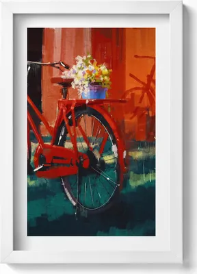 Produktbild von Fahrrad mit Blumenschmuck– Wandbild mit Rahmen – Gerahmtes Bild  – Wanddekoration – 20x30 cm – Weiß