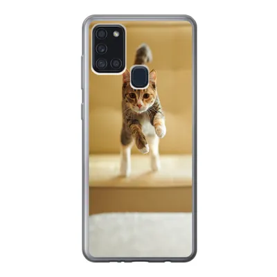 Produktbild von MuchoWow® Handyhülle Schutzhülle Hülle für Samsung Galaxy A21s Katze - Frühling - Stuhl Silikon Softcase Handy Hülle - Hartschale