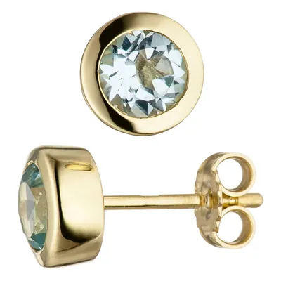 Produktbild von JOBO Ohrstecker rund 333 Gold Gelbgold 2 Blautopase hellblau blau Ohrringe