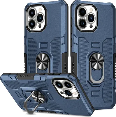 Produktbild von iPhone 13 Pro Hülle, Dual Layer Robuste Rüstung Ringhalter Ständer Schutzhülle für iPhone 13 Pro Blau