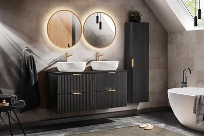 Produktbild von Design Badmöbel Set ADEL-V SCHWARZ 120 cm MDF SOFT-CLOSE MONTIERT komplettes Badmöbel Set