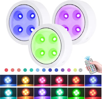 Immagine prodotto di 3X Led cabinet illuminazione sottopensile cucina senza cavo batteria sottopensile illuminazione RGB spot luce notturna cabinet luce a batteria, bianco