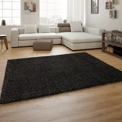 Produktbild von TT Home Hochflor Shaggy Teppich Preishammer Einfarbig in Schwarz Modern Größe 80 cm Rund