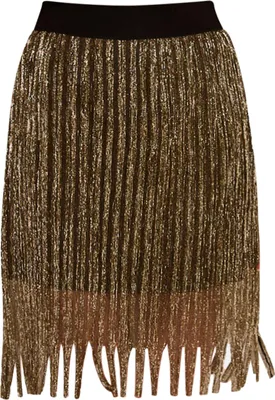 Produktbild von Midi-Rock 'Fringe Gold' in festlichem Gold mit Fransen