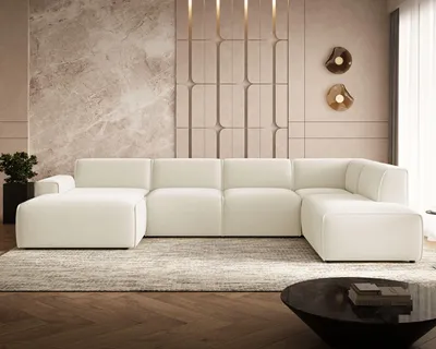 Produktbild von GrainGold Ecksofa U-Form Rechts Belluno - Moderne Ecksofa, Wohnzimmer Ecksofa - Eckcouch Creme (Quelle 02)