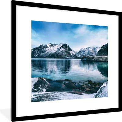 Produktbild von MuchoWow® Gerahmtes Poster Wasser - Berge - Natur 40x40 cm - Poster mit Schwarzem Bilderrahmen Wandposter Rahmen Foto Bilder - Poster - Plakat im Rahmen
