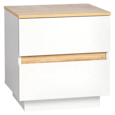 Image de Table de chevet avec deux tiroirs, en bois, de couleur blanche