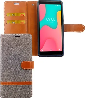 Imagen del producto de Funda protectora para teléfono Wiko Y60, tipo estuche con compartimento para tarjetas, color gris