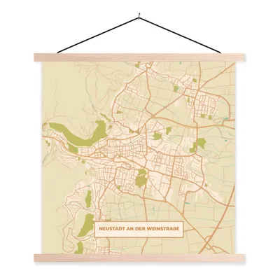 Produktbild von MuchoWow® Textilposter Karte - Neustadt an der Weinstraße - Stadtplan - Vintage 60x60 cm mit holzfarbenen Rahmen - Wanddekoration