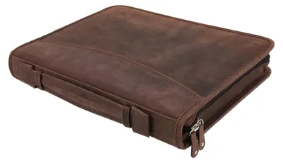 Imagen del producto de Funda de cuero marrón, tamaño A4, con compartimento para tablet y bloc de notas, organizador para la oficina