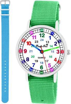 Produktbild von Kinder Armbanduhr Mädchen Jungen Lernuhr Kinderuhr uni 2 Armband grün + hellblau