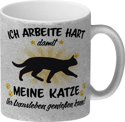 Produktbild von Ich arbeite hart für das Luxusleben meiner Katze Haustier Glitzer-Kaffeebecher