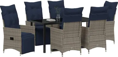 Image de vidaXL Ensemble table et chaises avec coussins 7 pcs Gris Rotin PE