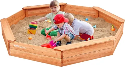 Produktbild von Holzsandkasten mit Abdeckung Achteckiger Sandkasten Sandgrube für draußen Alter 3–12 Jahre