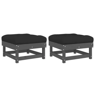 Image de vidaXL Tabouret de jardin avec coussin 2 pcs. Gris Pin massif