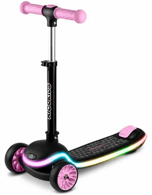 Immagine prodotto di Ricokids 766002, monopattino a tre ruote per l'apprendimento dell'equilibrio, modello Leddi, con luci LED RGB, colorazione nero e rosa